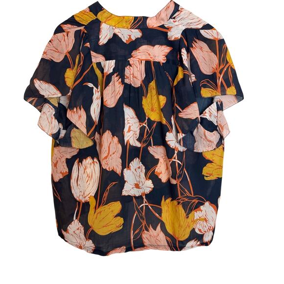 Trovata Birds of Paradis Floral Blouse Womens S Blakc Tassel Boho Lightweight - Picture 4 of 16